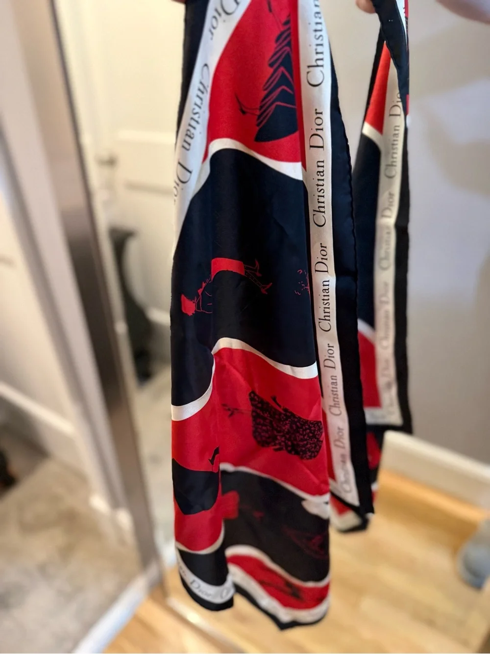 Dior Silk Scarf in Red, Black & White